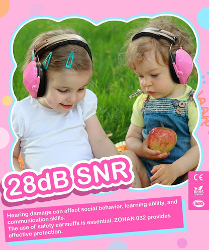 ZOHAN 032 Kids Noise Canceling Headphones - 25dB NRR Kids Ear Protection Earmuffs for School, Monster Jam, Fireworks, Travel, Air Show, Concert, Autism - Pink