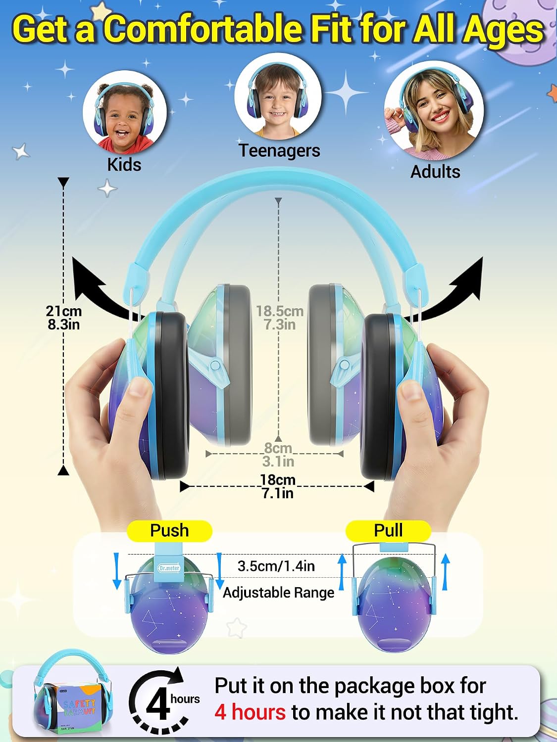 Dr.meter Ear Muffs for Noise Reduction: 27.4SNR Noise Cancelling Headphones for Kids Adults, EM100 Adjustable Hearing Protection Earmuffs for Monster Jam, Autism Sensory, Concerts, Fireworks
