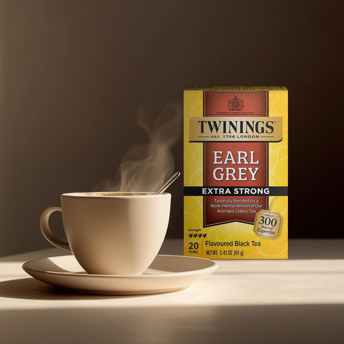 Twinings Earl Grey Tea Extra Strong 2-Pack – A Bright and Zesty Black Tea Infused with Citrus Bergamot Flavours, Caffeinated Tea Bags, Individually Wrapped, 20 Count Ea