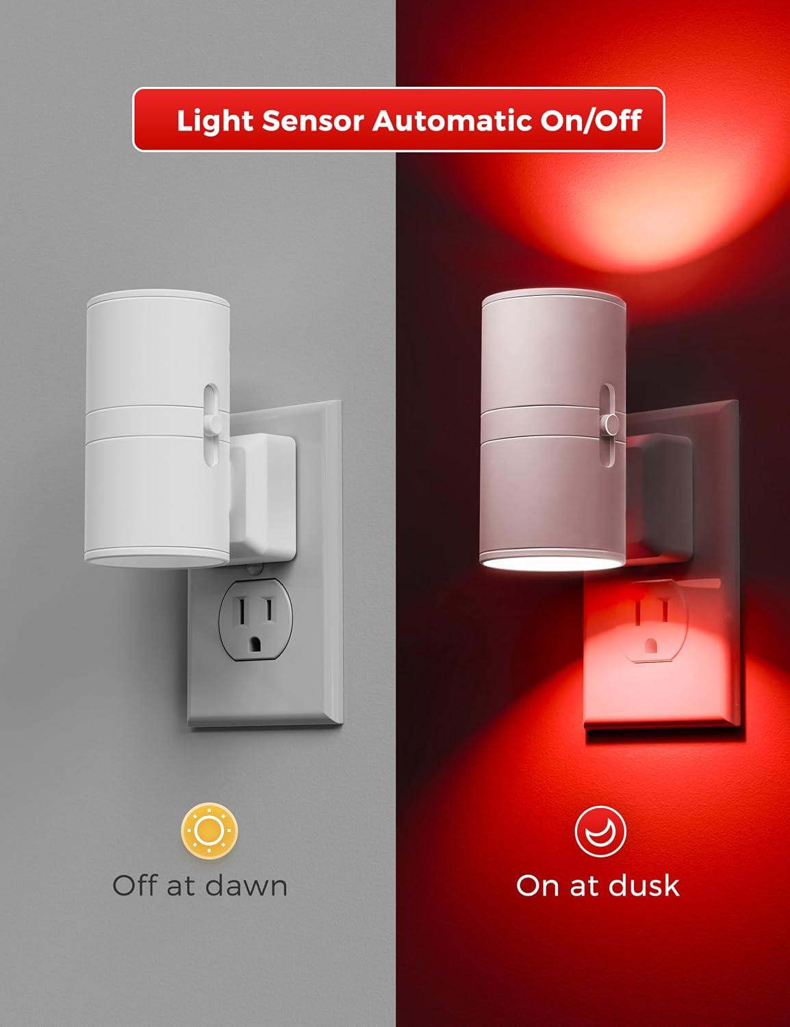 L LOHAS LED Night Light, Amber Nightlight, Dimmable Night Light 100LM, Light Sensor, Yellow Nightlight, Sleep Light for Kids, Soft & Warm Light for Bedroom, Hallway, Bathroom, 2 Pack