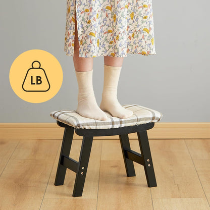 Foot Stool Ottoman Foot Rest Under Desk,Small Stool for Living Room, Bedroom and Kitchen (Brown Legs - Beige Stool Surface)
