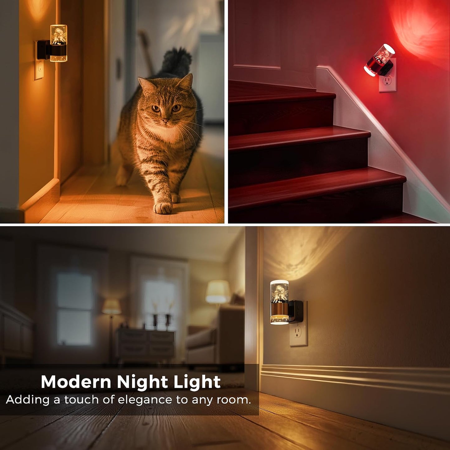 L LOHAS LED Night Light, Dimmable Night Lights Plug into Wall, Automatic Night Lights Plug in with Auto Light Sensor,Adjustable Brightness Amber LED Night Light, for Bedroom Hallway Home Decor
