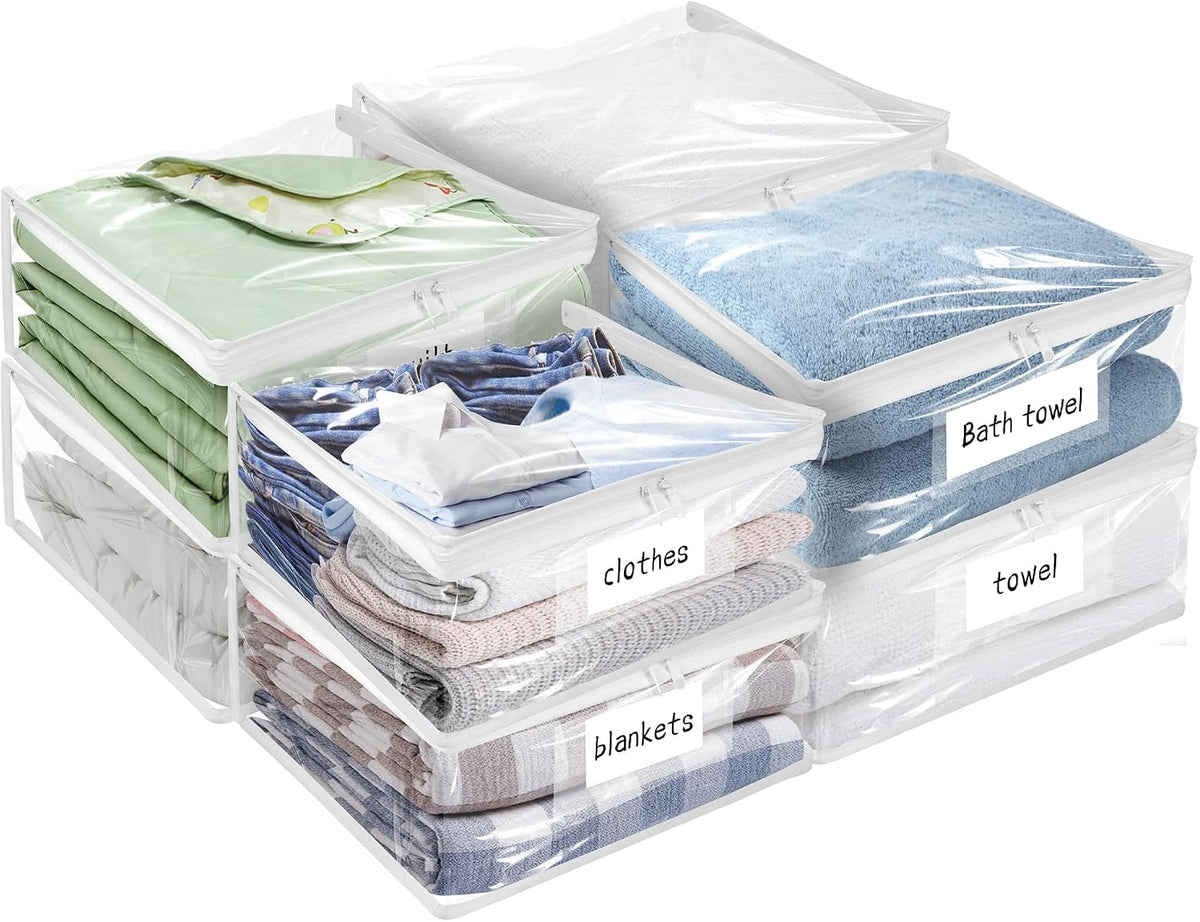 Plastic Storage Bags with Easy-Glide Zipper, Durable Clear Vinyl Zippered Storage Bags for Clothes Sweaters Comforters Blankets Sheets Bedding (15.7 x 13.8 x 3.9 Inch, Transparent White)
