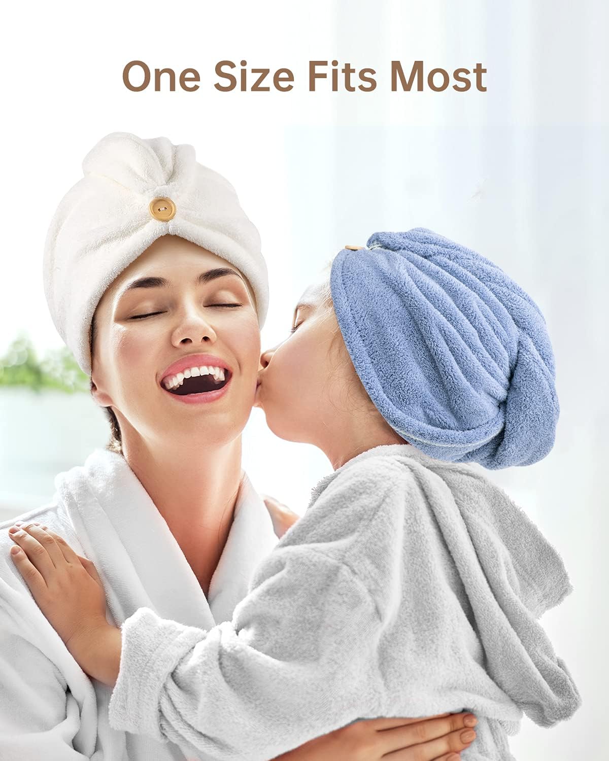 YFONG 3 Pack Microfiber Hair Towel Wrap for Women Girls, Super Absorbent Turban Towels for Drying Wet Hair, Anti Frizz Head Towels for Curly All Hair Style, Turbie Twist (Blue, Pink, White)