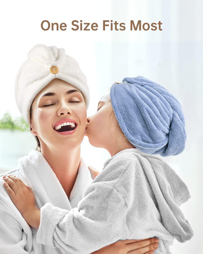 YFONG 3 Pack Microfiber Hair Towel Wrap for Women Girls, Super Absorbent Turban Towels for Drying Wet Hair, Anti Frizz Head Towels for Curly All Hair Style, Turbie Twist (Blue, Pink, White)