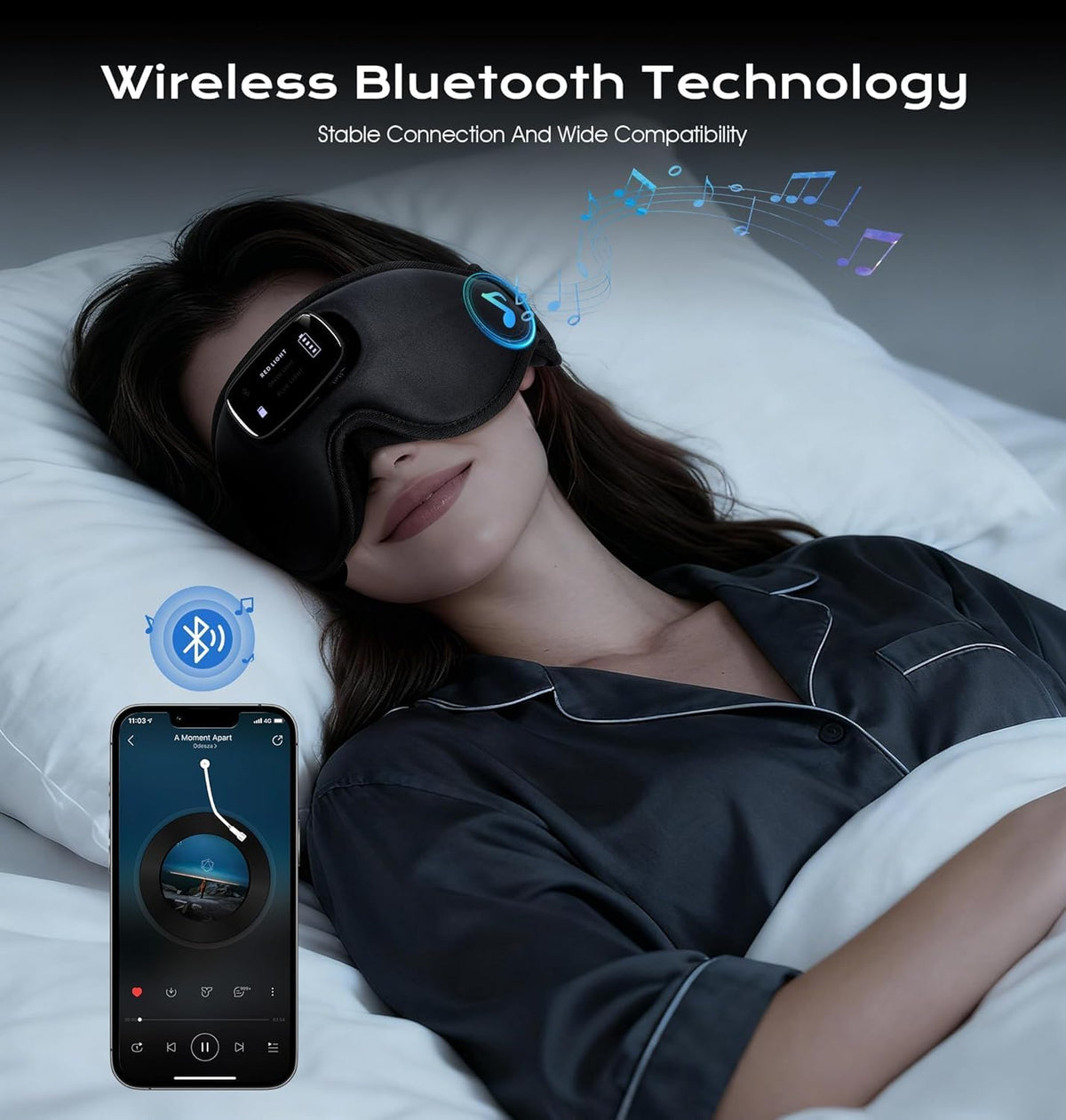 Sleep Mask with Headphones Bluetooth 5.4-3D Zero-Pressure Design AHUIARGY Adjustable Sleep Headphones 100% Light Blocking Sleep Headphones with White Noise Sounds Comfortable（Raven）