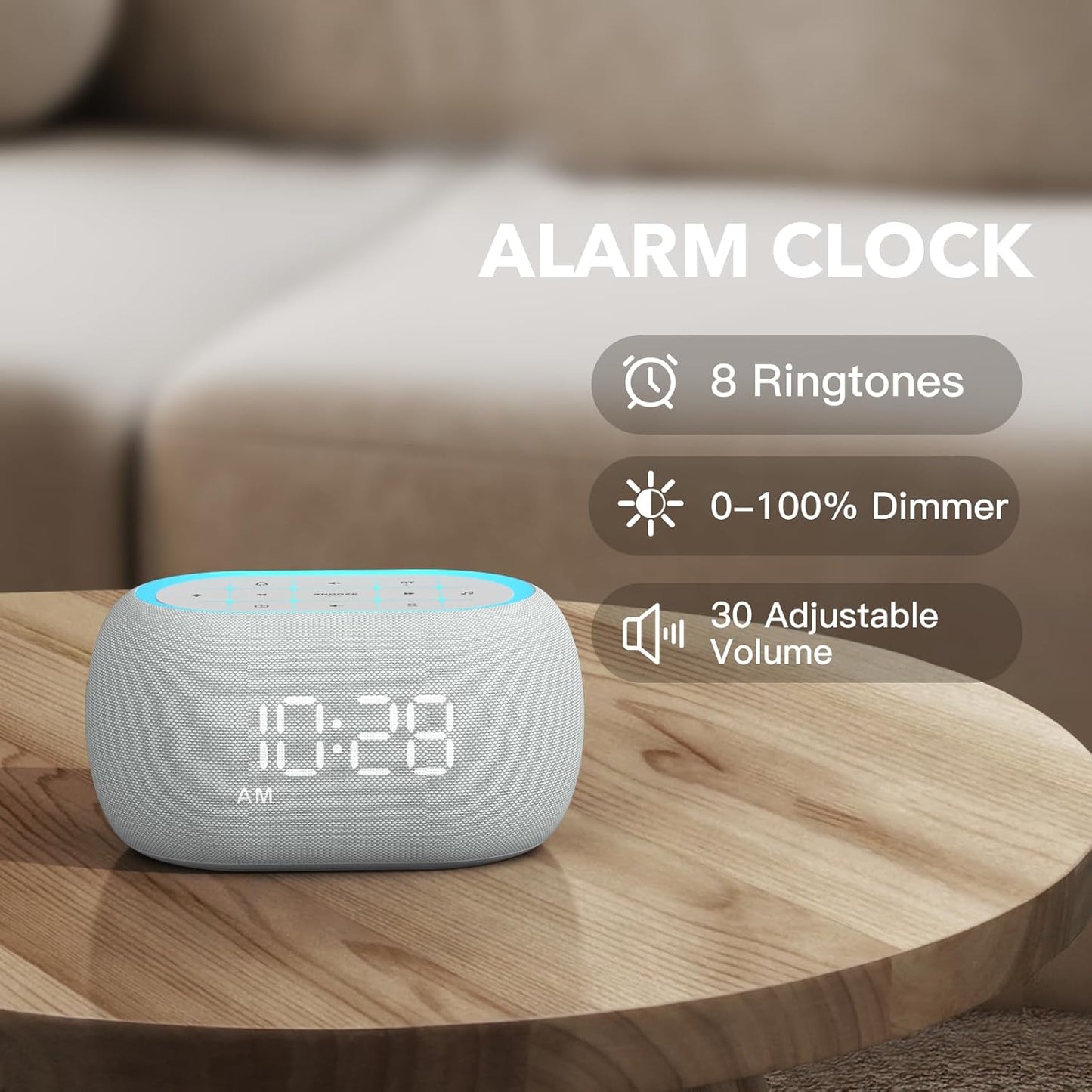 ANJANK White Noise Sound Machine Alarm Clock with Bluetooth Speaker, 21 Relaxing Sounds, 7 Night Lights,0-100% Dimmer/Sleep Timer/30-Level Volume Control,Sound Machine for Kids Adults Sleeping,Bedroom