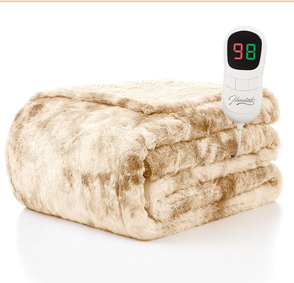 Homemate Heated Blanket Electric Throw - 50"x60" Heating Blanket Throw 1/2/4/6/8 Hours Auto-Off 10 Heat Level Over-Heat Protection Flannel Sherpa ETL Certification