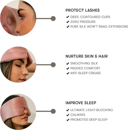 DROWSY Eyelash Protecting Silk Sleep Mask for Natural Lashes & Extensions. Deep Eye Cups, Zero Pressure, Total Blackout, Full Wraparound (Moonlight Shadow)
