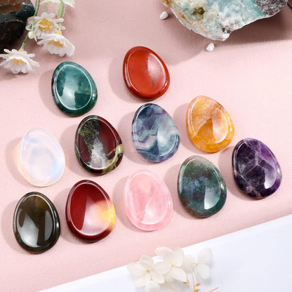 Artistone Moss Agate Crystal Chakra Thumb Worry Stone Teardrop Reiki Healing Stone Pocket Palm Stones for Anxiety Stress Relief Meditation Therapy Geometry Home Decor