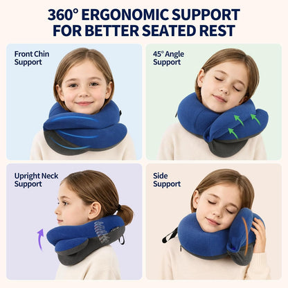 BUYUE Travel Neck Pillows for Airplanes, Memory Foam 360° Head Support Sleep for Long Flight, Skin-Friendly & Breathable, Kit with Eye Mask, Earplugs and Storage Bag (Adult, Grey, 90+ lbs)