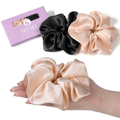 OLESILK Silk Scrunchies Oversized 100% Mulberry: Large for Women& Girls Long Thick Hair, Soft Smooth for No Damage Hair Care Sleeping