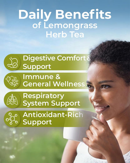 100 Bags Dried Lemongrass Tea Lemon Grass Leaf Herbal Tea Zacate De Limon (Cymbopogon) - 100 Count 1.5g Bags Lemongrass Chai Herb Limoncillo (Hierba Limon)