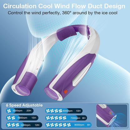 Hionly AI Neck Fan, 6 Speeds Adjustable Portable Personal Fan Rechargeable, Faster Cooling Wearable Fan, Ultra Quiet for Home, Office, Travel, Outdoor