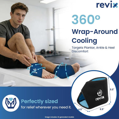 REVIX Ankle Ice Pack Wrap for Plantar Fasciitis with 45-Min Long Lasting Cold, Reusable Foot Ice Pack with Ice Grid Design, Cold Compress Therapy for Achilles Tendonitis, Swelling & Sprained Ankle