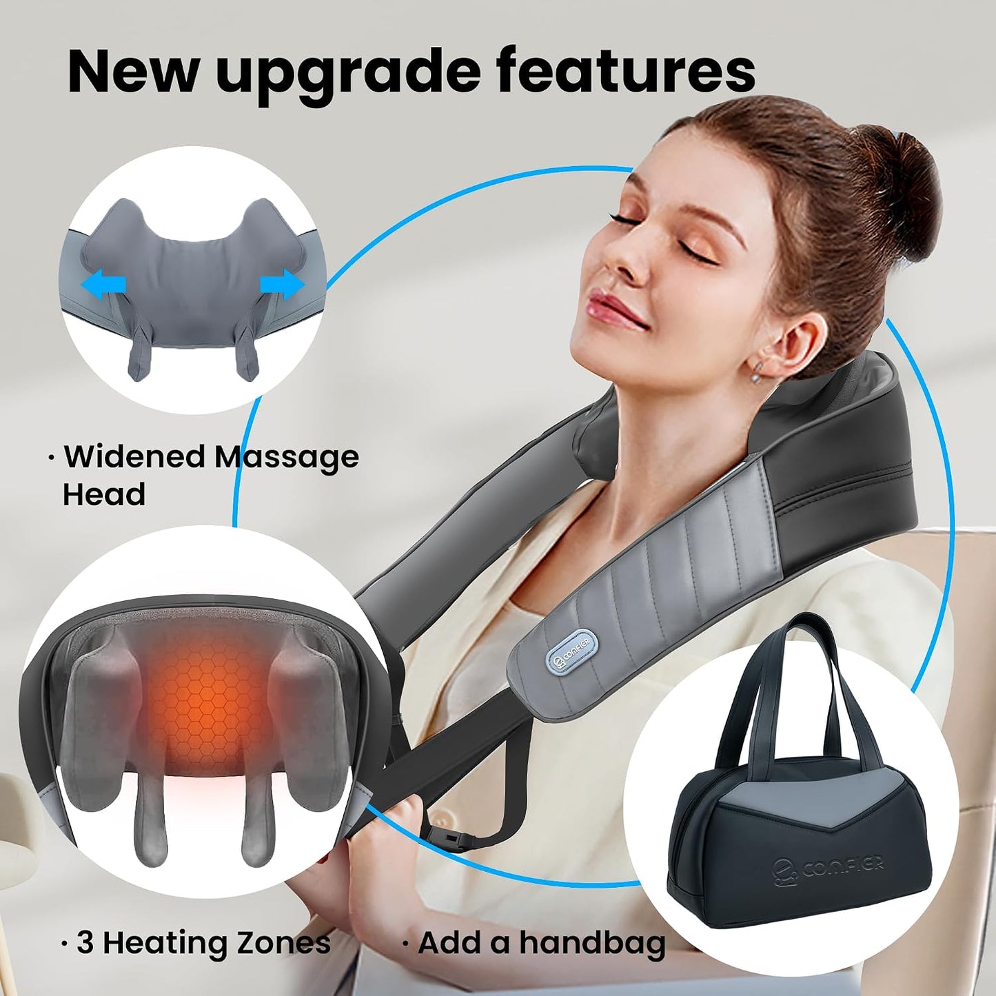 COMFIER Cordless Neck and Shoulder Massager with Heat, Wearable 4D Shiatsu Deep Tissue Kneading for Desk Workers and Drivers, Hands-Free Straps, FSA Eligible HSA Gift