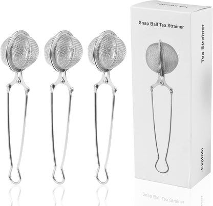 Snap Ball Tea Strainer, Exptolii 3 Pack Stainless Steel Tea Infuser Filter with Handle for Loose Leaf Tea, Spices, Seasonings
