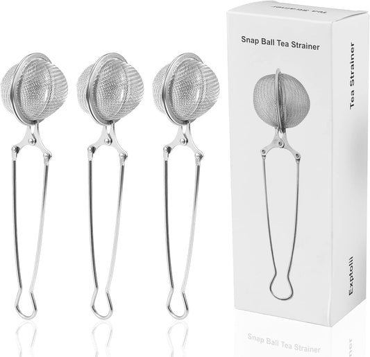 Snap Ball Tea Strainer, Exptolii 3 Pack Stainless Steel Tea Infuser Filter with Handle for Loose Leaf Tea, Spices, Seasonings