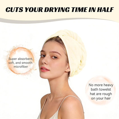 Microfiber Hair Towel Wrap for Women, Soft Lightweight Quick Dry Turban, Drying Hair Towels for Women, Hair Drying Towel for Curly & Long Hair - Yellowish-white (Note: This model is ultra-slim.)