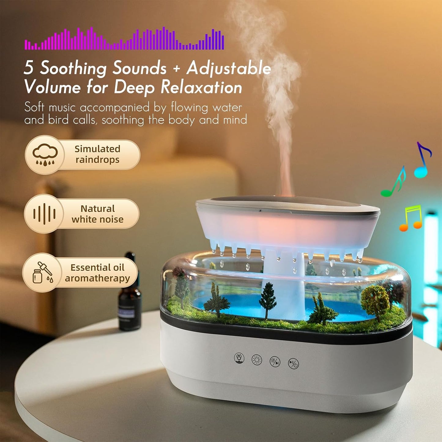 250ML Raindrop Humidifier & Essential Oil Diffuser, Cloud-Shaped Ultrasonic Humidifier with Soothing Rain Sounds, 7-Color LED Mood Light, Auto Shut-Off, Perfect for Bedroom, Office, Yoga & Relaxation