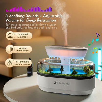 250ML Raindrop Humidifier & Essential Oil Diffuser, Cloud-Shaped Ultrasonic Humidifier with Soothing Rain Sounds, 7-Color LED Mood Light, Auto Shut-Off, Perfect for Bedroom, Office, Yoga & Relaxation