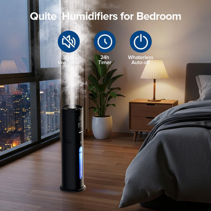Humidifiers for Bedroom Large Room Humidifiers for Home,7L/1.85Gal Large Humidifier with Smart App & Remote Control, 4 Mist Levels Cool Mist Humidifiers Black