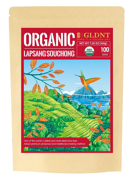GLDNT Organic Lapsang Souchong Tea Bags, 100ct Caffeinated Smoked Black Tea