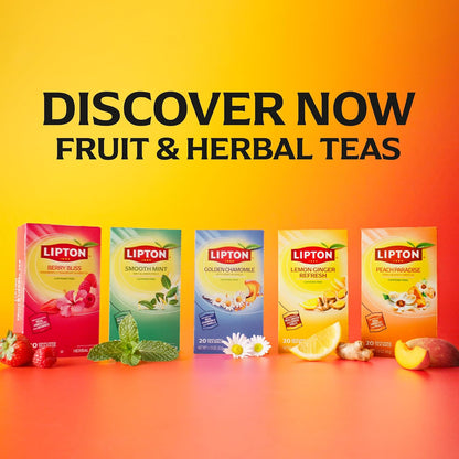 Lipton Lemon Ginger Tea Bags, caffeine free Tea, Refresh Fruit and Herbal Tea, Individually Wrapped, 20 Tea Bags