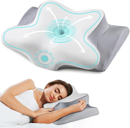 Cervical Neck Pillow for Pain Relief, Ergonomic Memory Foam Support Pillow | Orthopedic contour cervical pillow, made of premium cooling memory foam. Ideal for side, back & stomach sleepers