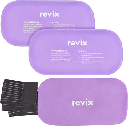REVIX Ice Packs for Injuries Reusable, 2 Packs Hot and Cold Pack with Adjustable Strap, Flexible Ice Wraps for Joints and Muscle, Rotator Cuff, Back, Knee Discomfort Relief (10" x 5" Blue)