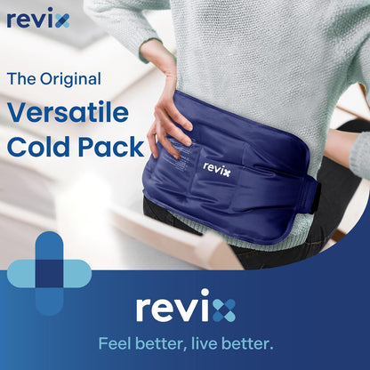 REVIX Ice Pack for Injuries Reusable Gel for Lower Back, Cold Packs for Back Shoulder, Elbow, Hip, Leg, Wrap Around Entire Knee, Soft Cold Compress,16 × 9" Navy
