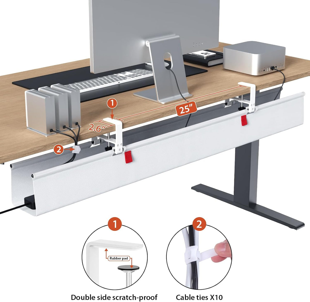 Univivi No Drill Under Desk Cable Management Tray, 36 inch Cable Management