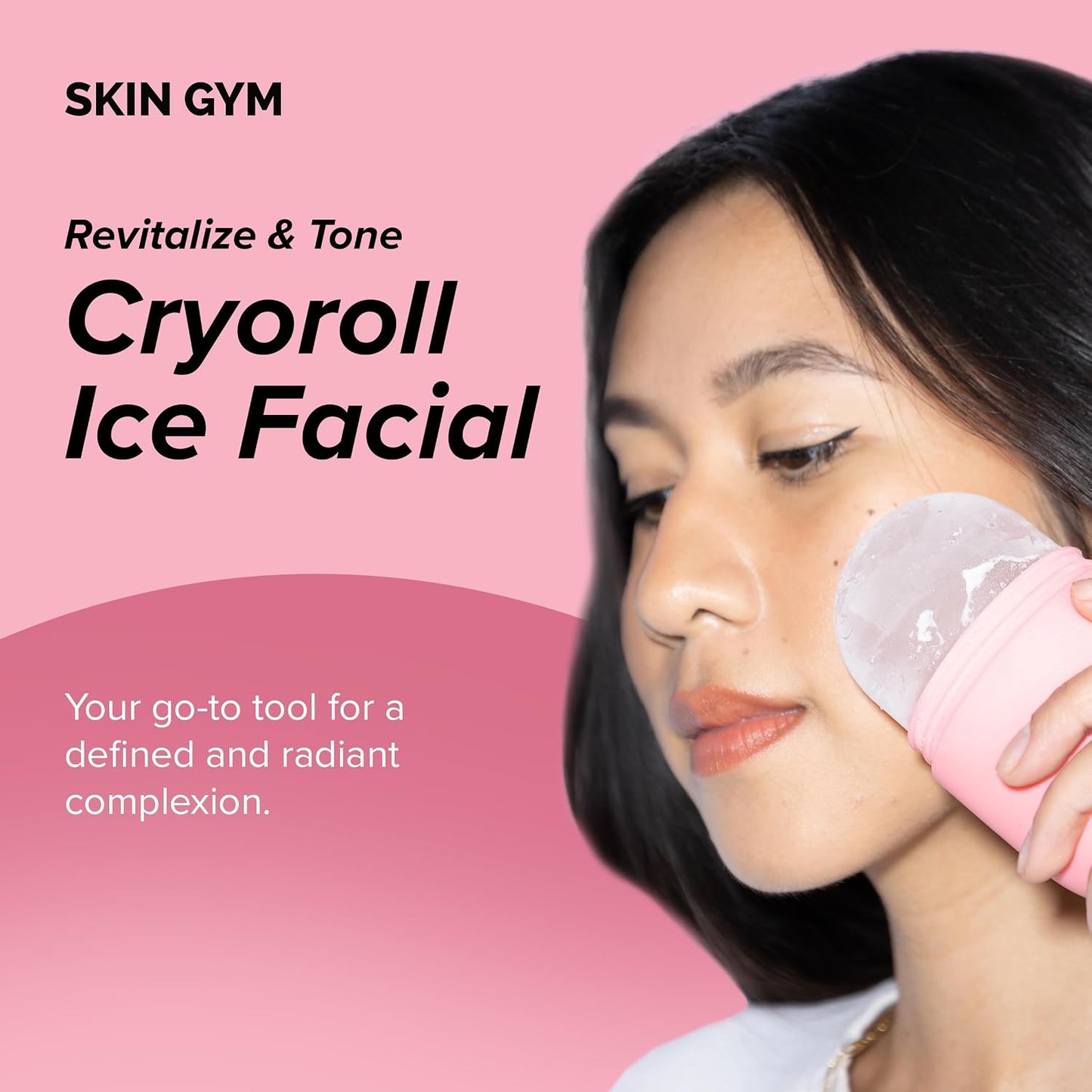 SKIN GYM Ice Roller for Face – Facial Ice Roller for Depuffing & Cooling Skin, Cold Face Roller to Minimize Pores & Soothe Skin, Reusable Cryo Ice Roller for Glowing Complexion