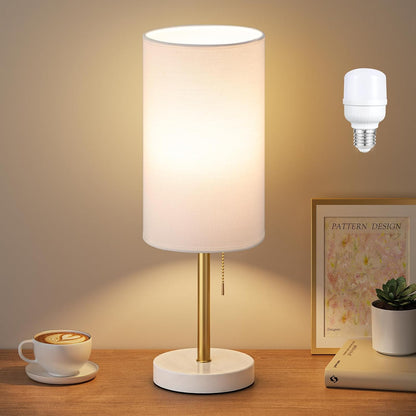 Small Bedside Table lamp for Bedroom - 3 Color Temperatures Bedside Lamps with USB C and A Ports, Pull Chain Table Lamps with AC Outlet, White Nightstand Lamps with Black Metal Base for Kids Reading