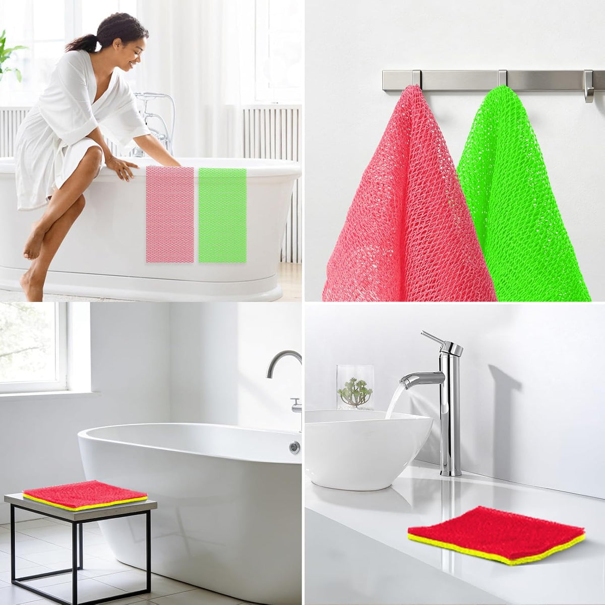 UJFQBH 3 Pack African Net Sponge, African Exfoliating Net Bath Sponge Long Net Bath Sponge Exfoliating Shower Body Scrubber Back Scrubber Skin Smoother,Great for Daily Use (Pink,Yellow,Purple) - Colors B