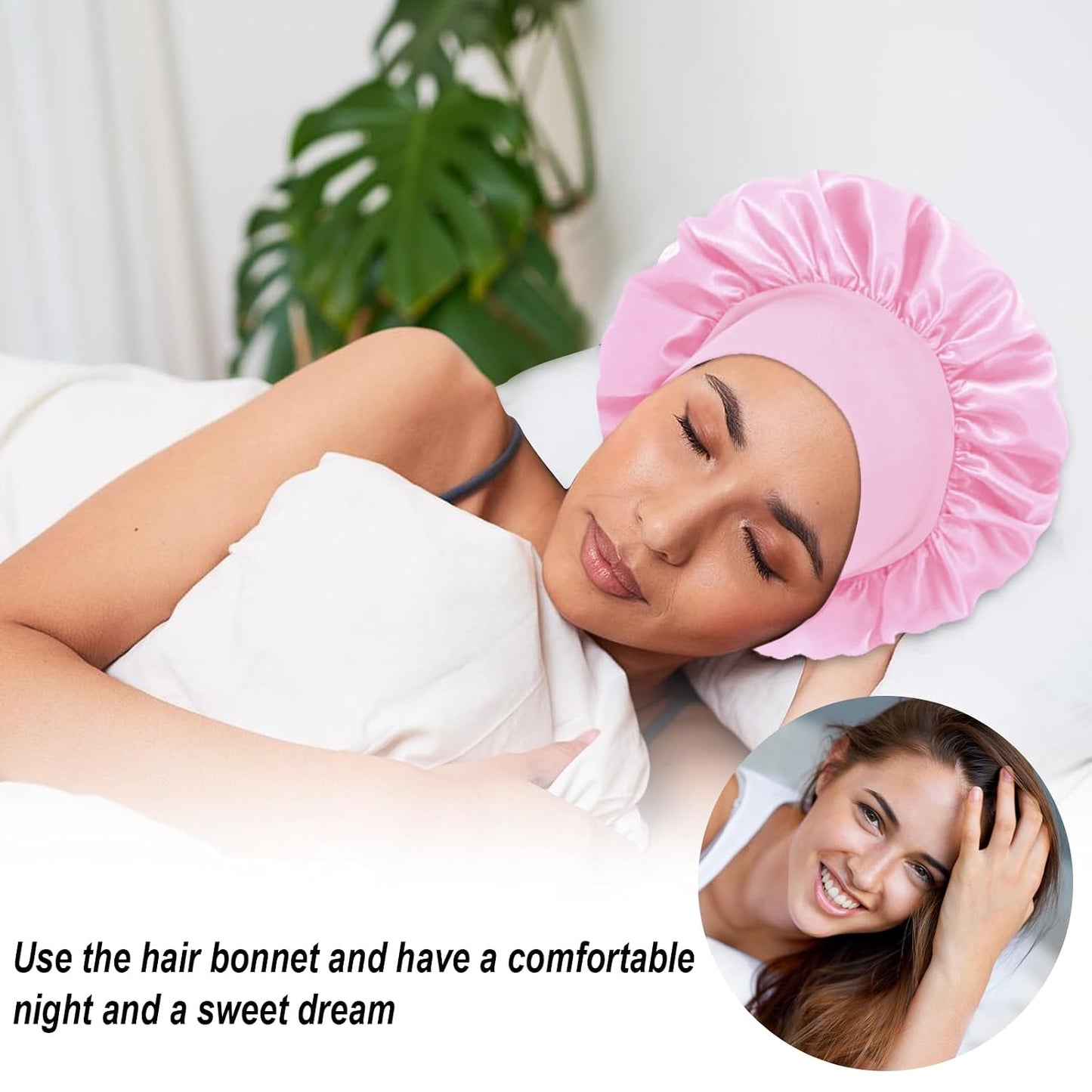 4Pcs Silk Satin Bonnets for Sleeping - Elastic Wide Band Wrap for Black Women Men,Silk Bonnets for Curly Hair,Large Hair Cap for Sleeping (Black+Wine Red+Purple+Brown)