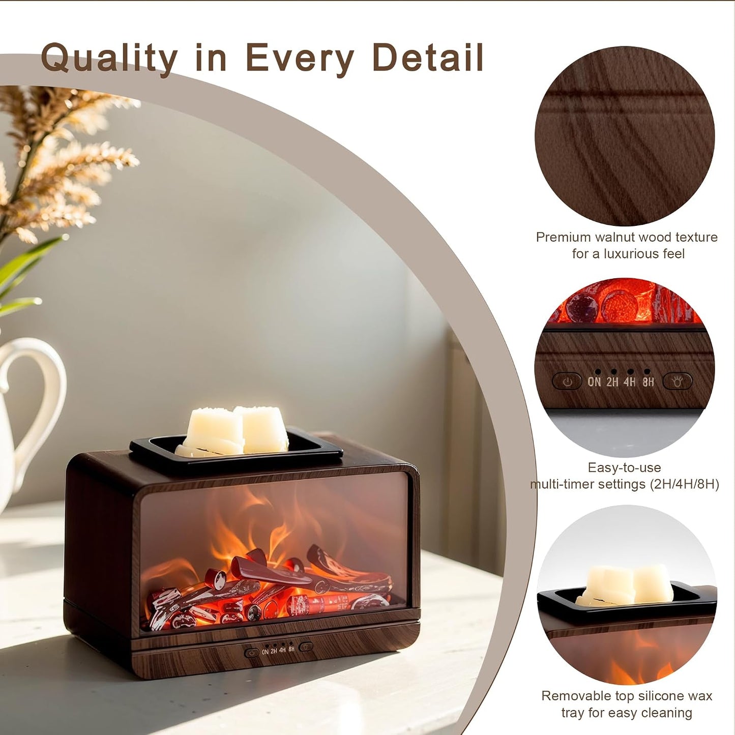 MeplLivs Dynamics Flame Fireplace Electric Wax Melt Warmer PTC Heating Plate Monochromatic Wax Burner Fragrance Wax Warmer for Home Office Gifts & Decor(Black)