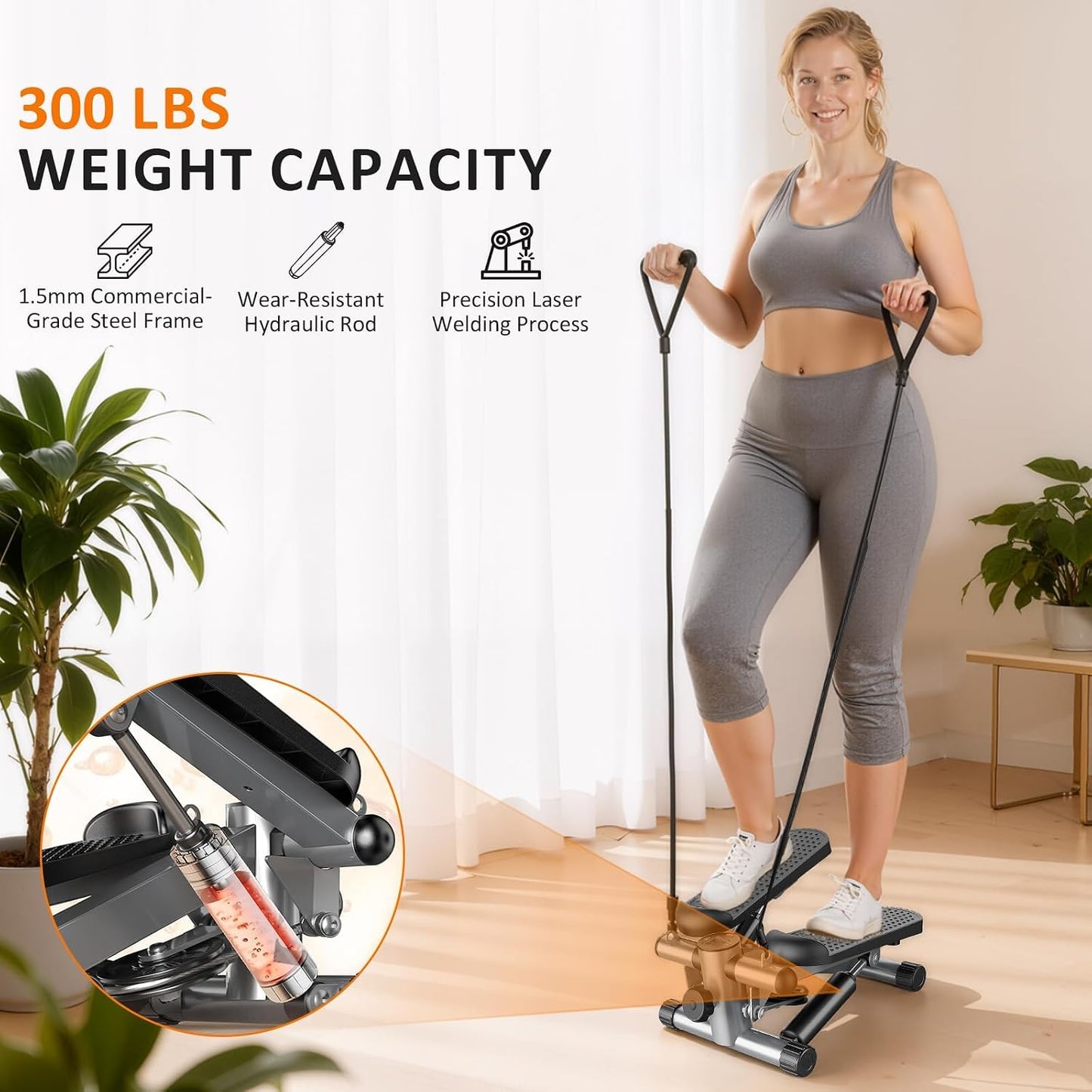Stair Stepper with Resistance Bands for Home Exercise, Mini Stepper Machine for Indoor Fitness, Portable Home Gym Stepper for Full Body Workout, 300LBS Capacity