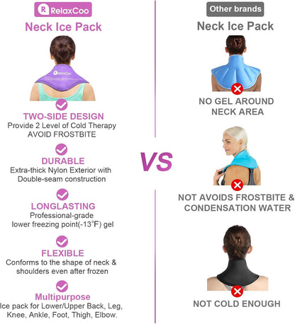 RelaxCoo Neck Ice Pack Wrap, Reusable Gel Ice Pack for Neck Shoulders, Cold Compress Therapy for Pain Relief, Injuries, Swelling, Bruises, Sprains, Inflammation and Cervical Surgery Recovery