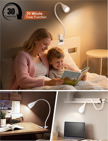 Reading Light for Book in Bed, Clip on Light Reading Lamp with Adapter, 5 Color Modes 10 Brightness, 360° Flexible Eye-Caring Clip on Desk Lamp Book Light for Reading in Bed Headboard Bedside Bedroom