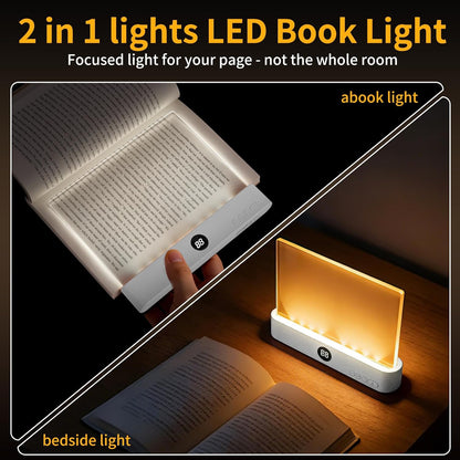 Book Light - Book Lights for Reading At Night, Rechargeable Reading Light, with 3 Colors & Timer, Dimmable Panel Plate Lamp Book Full Page Light for Reading in Bed, Funny Gifts for Readers