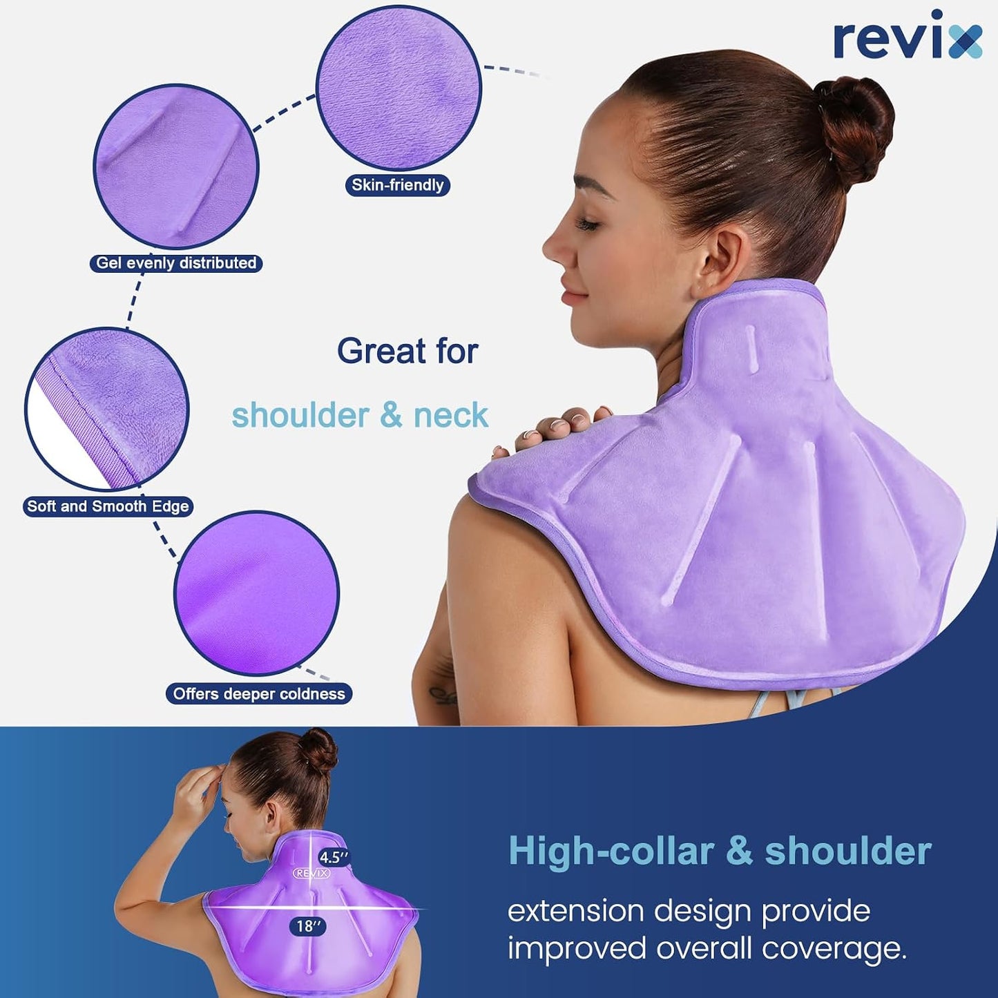 REVIX Neck Ice Pack Wrap – Reusable Hot Cold Gel Pack for Neck and Shoulder, Large Flexible Design with Soft Plush Lining, Cervical Gel Ice Wrap Ideal for Post-Workout Recovery, Fatigue & Relaxation