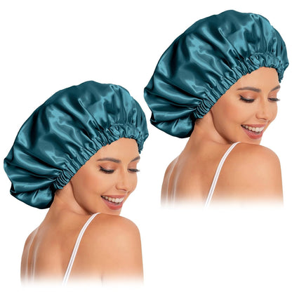Satin Bonnet Silk Bonnet Hair Bonnet for Sleeping-Slouchy Beanie Hat Satin Sleep Cap for Women's Natural & Curly Hair(Blue Zircon)