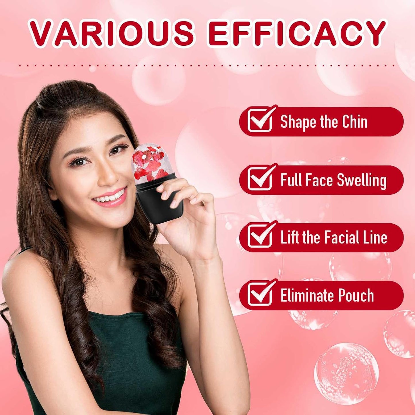 XHJRI Ice Cube Roller Massager for Face, Eyes and Neck Naturally Conditioning and Skin Care,De-Puff Eye Bags,Reduce Migraine Pain,Reusable Massage Silicone Ice Mold (Pink)