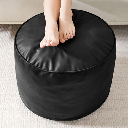 HIGOGOGO Round Stuffed Pouf Ottoman, Pu Leather Poufs with Foam Chunk Filling, Furry and Fluffy Pouf Foot Stool Storage Ottoman, 20 X 15 Floor Poufs Foot Rest for Living Room,Dark Brown
