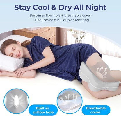 13" Extended-Length Knee Pillow for Side Sleepers with Full Thigh Support | Memory Foam Leg Pillow for Side Sleeping with Airflow Vent Reduces Heat – No Stiffening, Relieves Back/Hip/Knee Pain