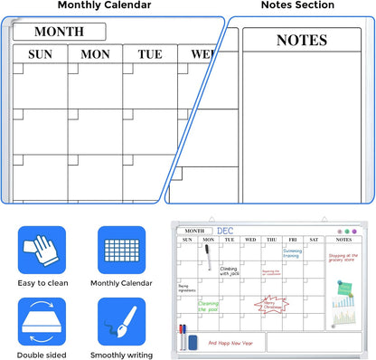 MaxGear Monthly Calendar Dry Erase Board for Wall, 16"x12", White Frame | Double-Sided, Hanging Small White Board, Portable Whiteboard for Planning, Drawing, Memo, to Do List, Home, Kitchen, Office