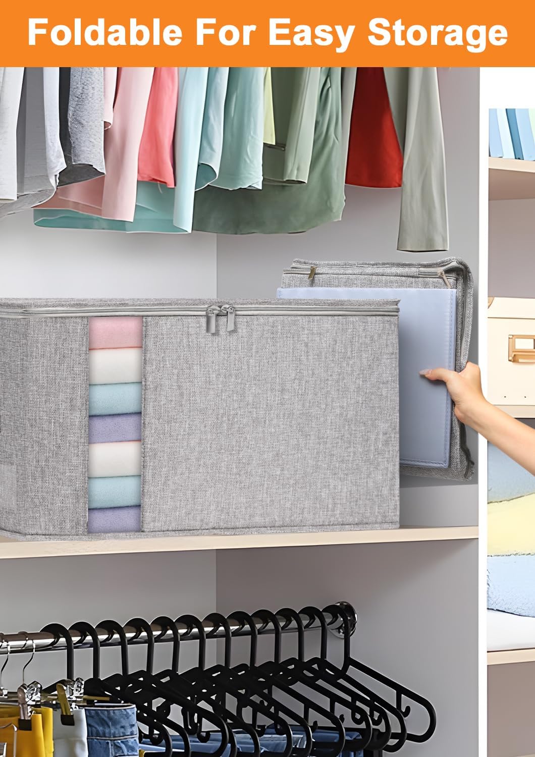 punemi 60L Sturdy Comforter Storage Bag, Blanket Organizer, Grey