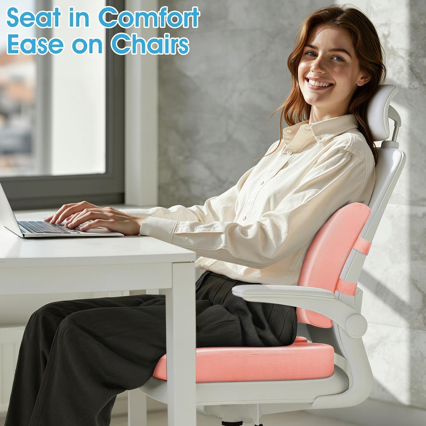 CushZone Ergonomic Seat Cushion & Lumbar Support Pillow - Memory Foam for Sciatica Pain Relief & Posture Correction, Non-Slip Chair Cushions for Office Chair/Car/Wheelchair/Travel (Black)