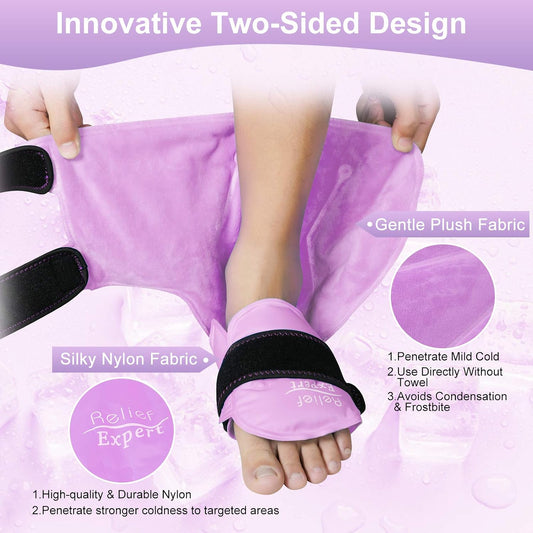 Relief Expert Ankle Ice Pack Wrap – Reusable Cold Gel Pack for Foot and Heel, Dual-Sided Design with Soft Plush Lining, Flexible Cold Compress for Achilles and Ankle Support, Pink